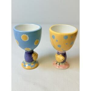 Debbie Mumm Pastel Baby Chicks Steam Pair Of Ceramic Egg Holders